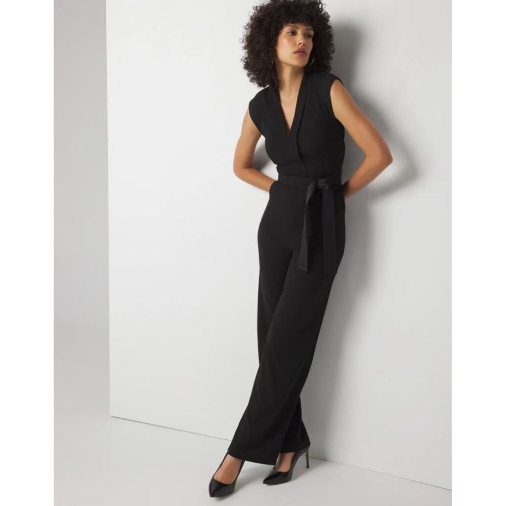White House Black Market WHBM Belted Wide Leg Jumpsuit Black 0R 570376044